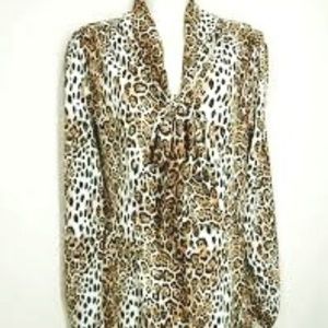 WHBM Leopard Blouse Pussy Bow Career Sz 12